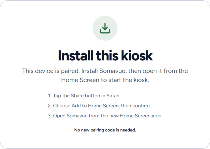 Paired tablet showing the Home Screen installation instructions.