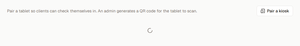Kiosks settings page with the Pair kiosk action.