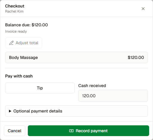 Enter the cash received