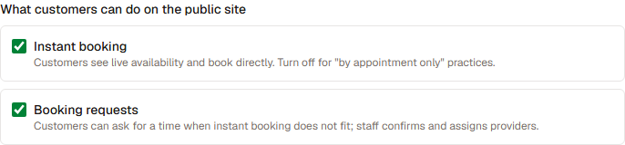 Instant booking and booking request options for the location.