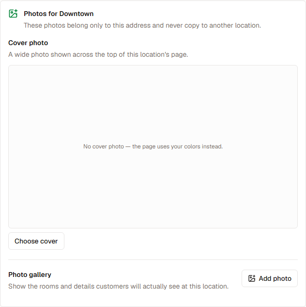 Cover photo and gallery controls for the selected location.